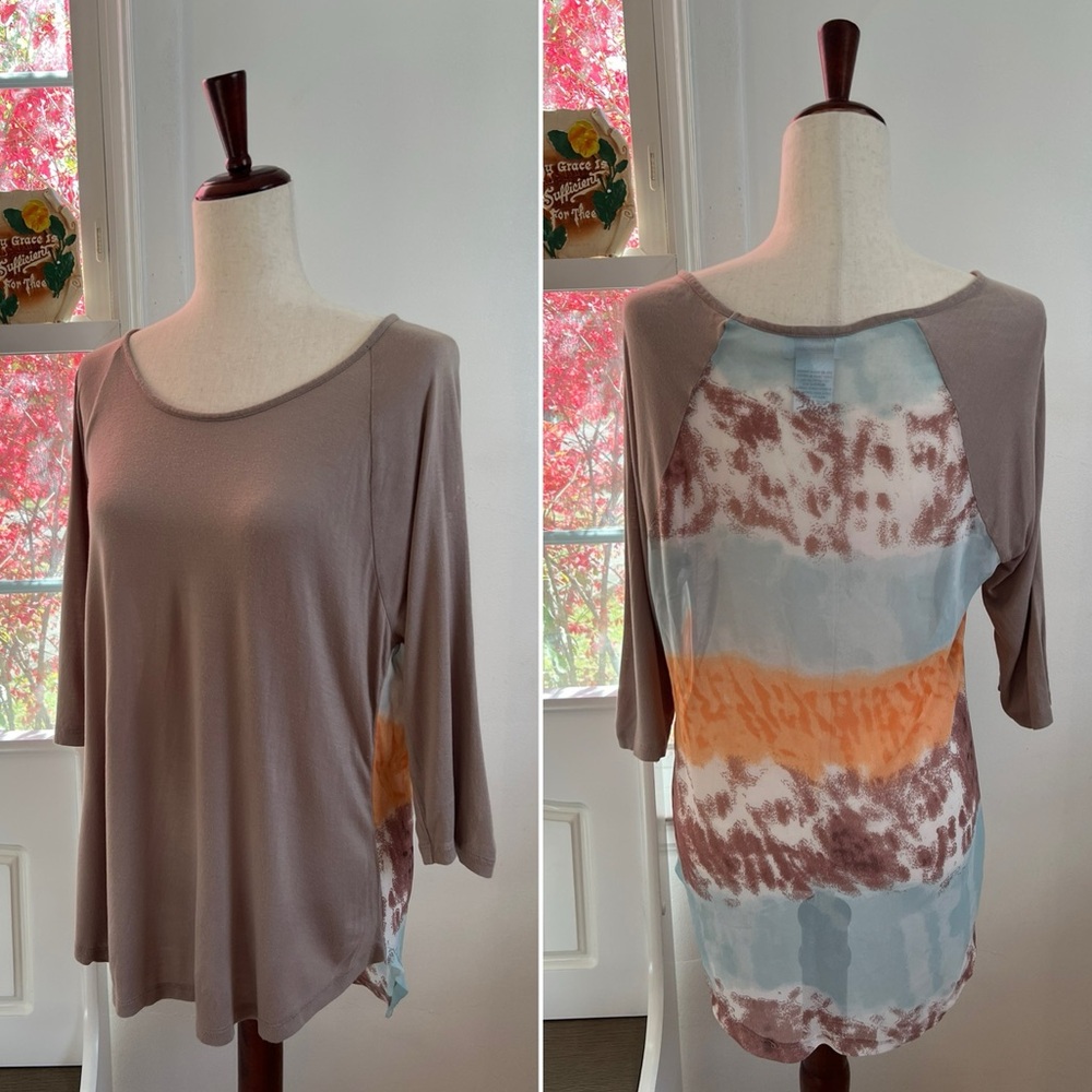 Soft Surroundings Scoop Boat Neck Mixed Abstract Print High-Low Hem Tunic Top